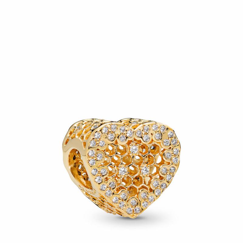 Pandora Shine™ Honeycomb Lace Charm - 18ct Gold Plated/Cubic Zirconia - Canada | YQ6717VH